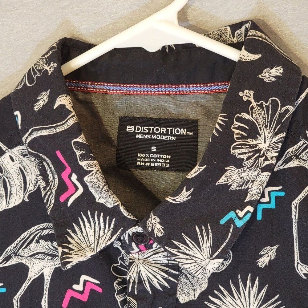 Distortion Mumbai Button Shirt Mens S Flamingo Palm‎ Tropical Short Sleeve Black